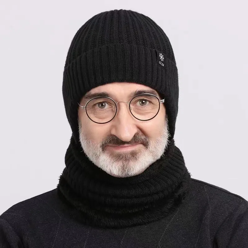 Men's Wool Hats Fall And Winter Versatile Ear Protection Neck Cap Middle-Aged And Elderly Thickened Windproof Warm Cold Cap