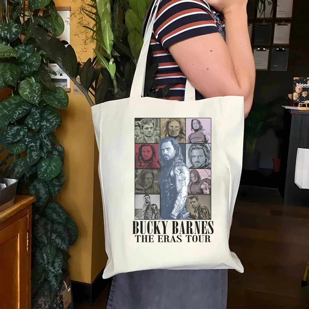 Sebastian StanThe Eras Tour Bolsa de ombro feminina retrô casual rua branca sacola de compras Bucky Barnes sacola