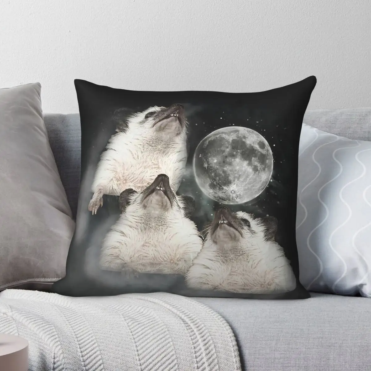 Three Hedgehog Moon Square Pillowcase Polyester Linen Velvet Creative Zip Decor Throw Pillow Case Home Cushion Cover