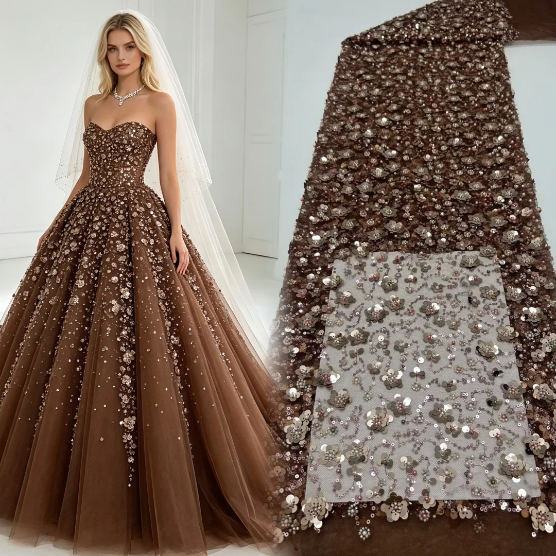 

2026 Africa Groom Beaded Lace Fabric 5 Yards High Quality French Sequin Lace Fabric for Bridal Wedding Evening Dress Sewing