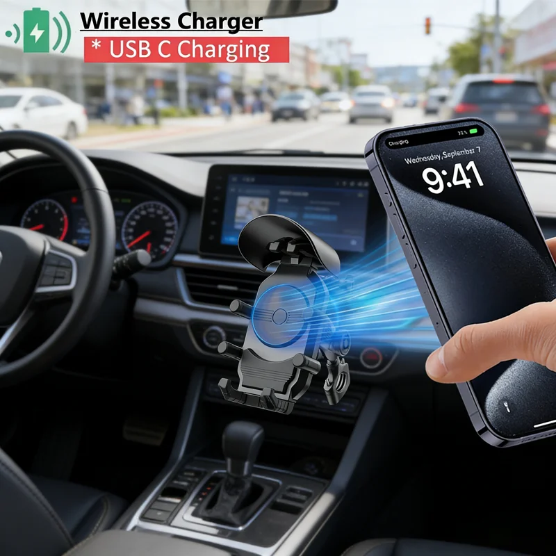 

Держатель для телефона на мотоцикл с беспроводной зарядкой 360° ° Вращающаяся противоударная подставка для телефона на руль мотоцикла или зеркало заднего вида