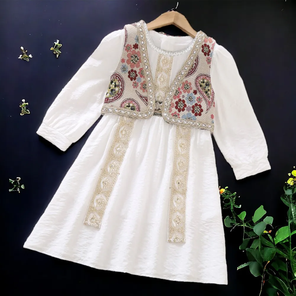 Baby Girls Flower Bohemia Dresses for Kids Outfits Back to School Uniform Party Dress Autumn Children Costumes 5 7 9 11 13 Years