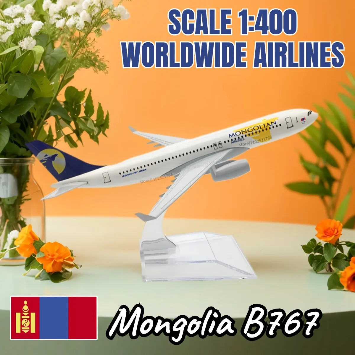 1:400 Mongolia B767 Diecast Aircraft Replica Scale Boeing Airbus Plane Model Aviation Figure Children Kid Toy for Boy