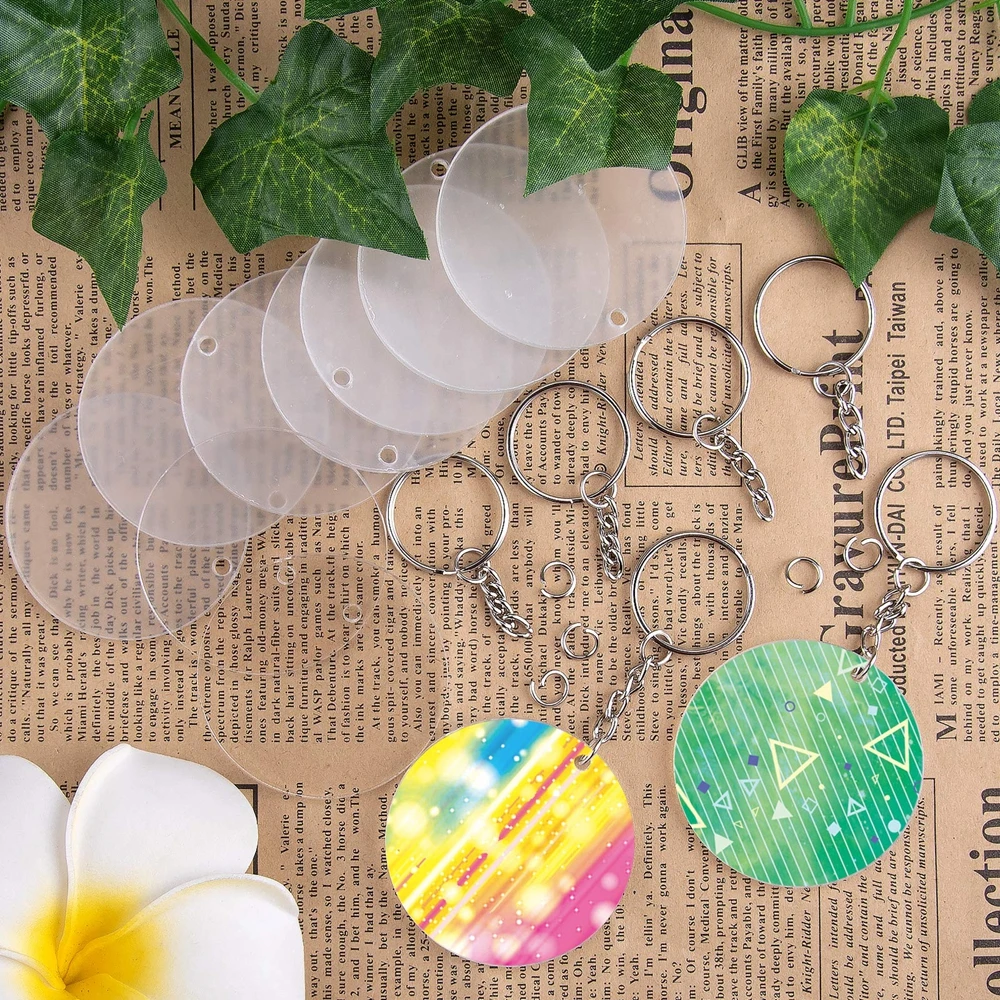 90pcs Acrylic Keychain Blanks Clear Round Acrylic Ornament Blank 2 Inch Acrylic Circle Discs with Key Chain Rings for DIY Craft