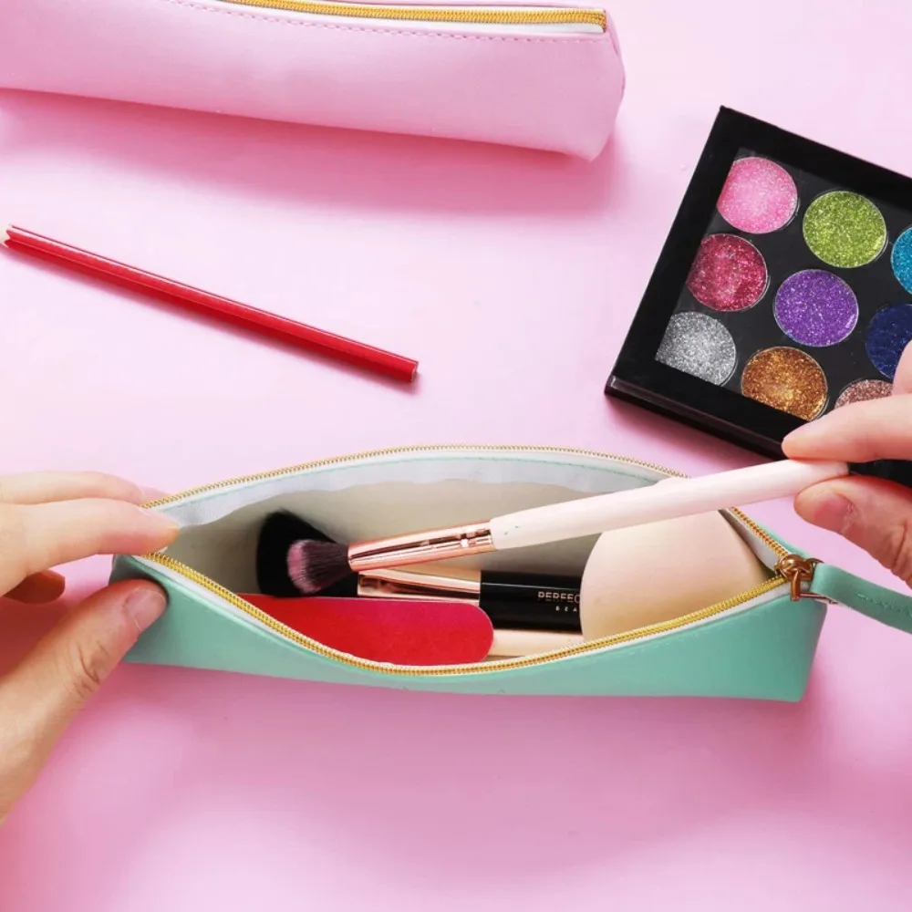 جديد بو الجلود سستة القلم حقيبة أقلام رصاص بسيطة خمر اللون كيس التخزين للأقلام القرطاسية مدرسة حقيبة أقلام رصاص صغيرة