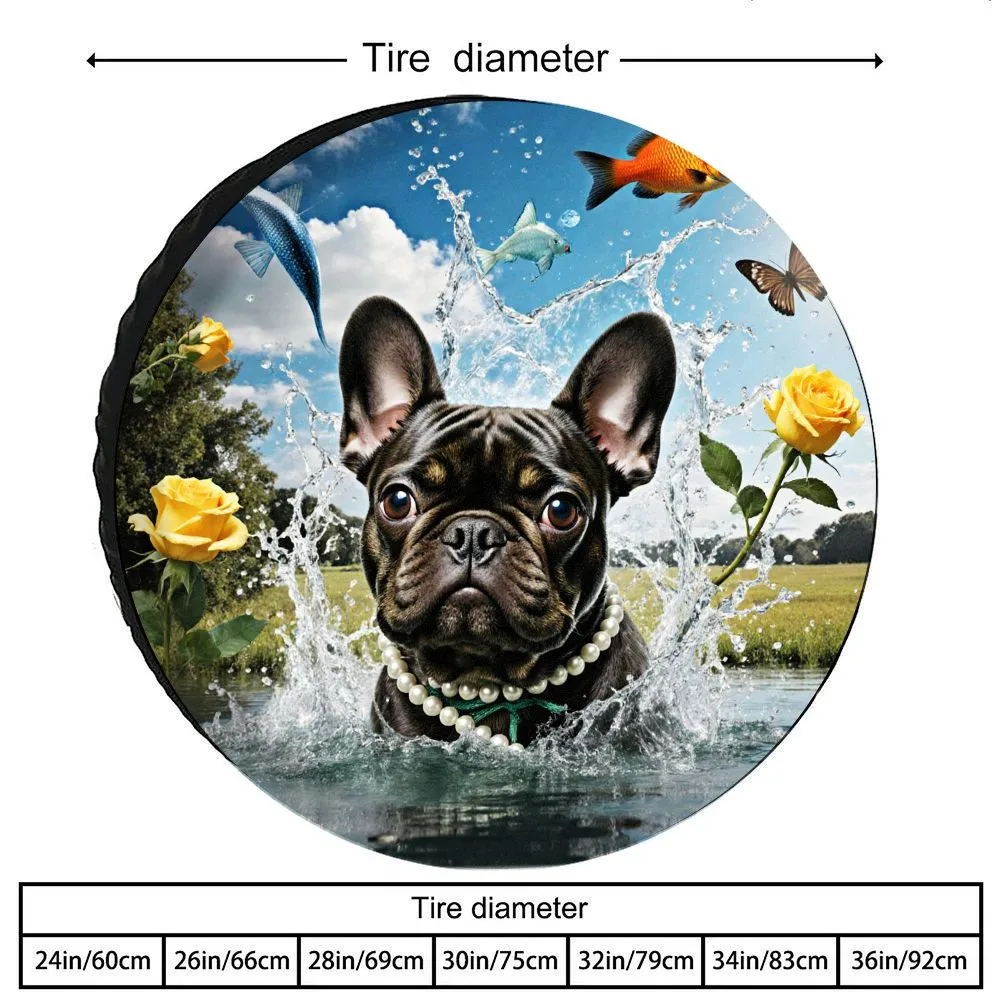 French Bulldog Pearl Necklace Tire Cover Waterproof Polyester Outdoor Vehicle Spare Wheel Protector