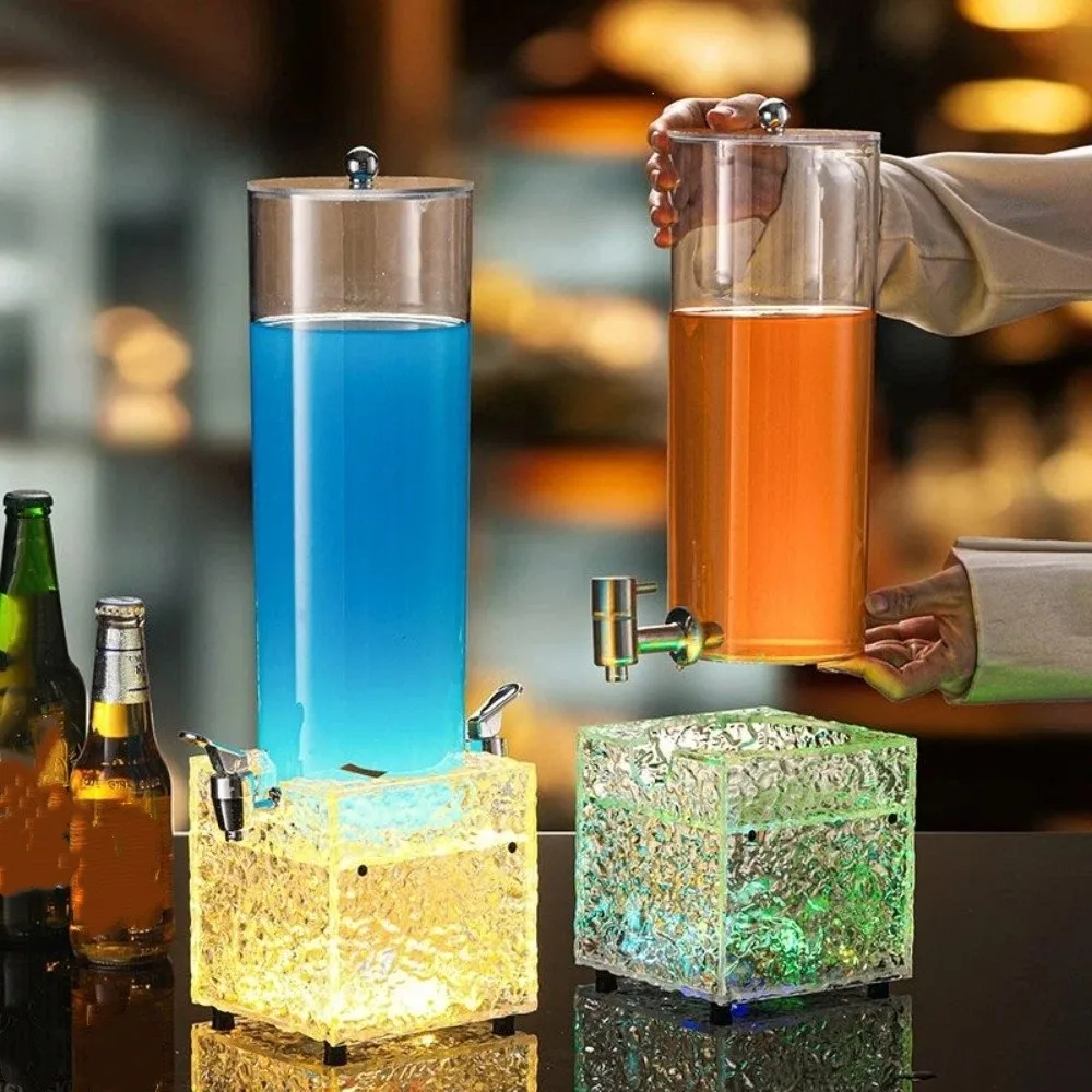 2L Large Capacity LED Luminous Beer Tower Acrylic Leak-proof Tap Lighted Drink Dispenser Rechargeable Color Light Food Grade