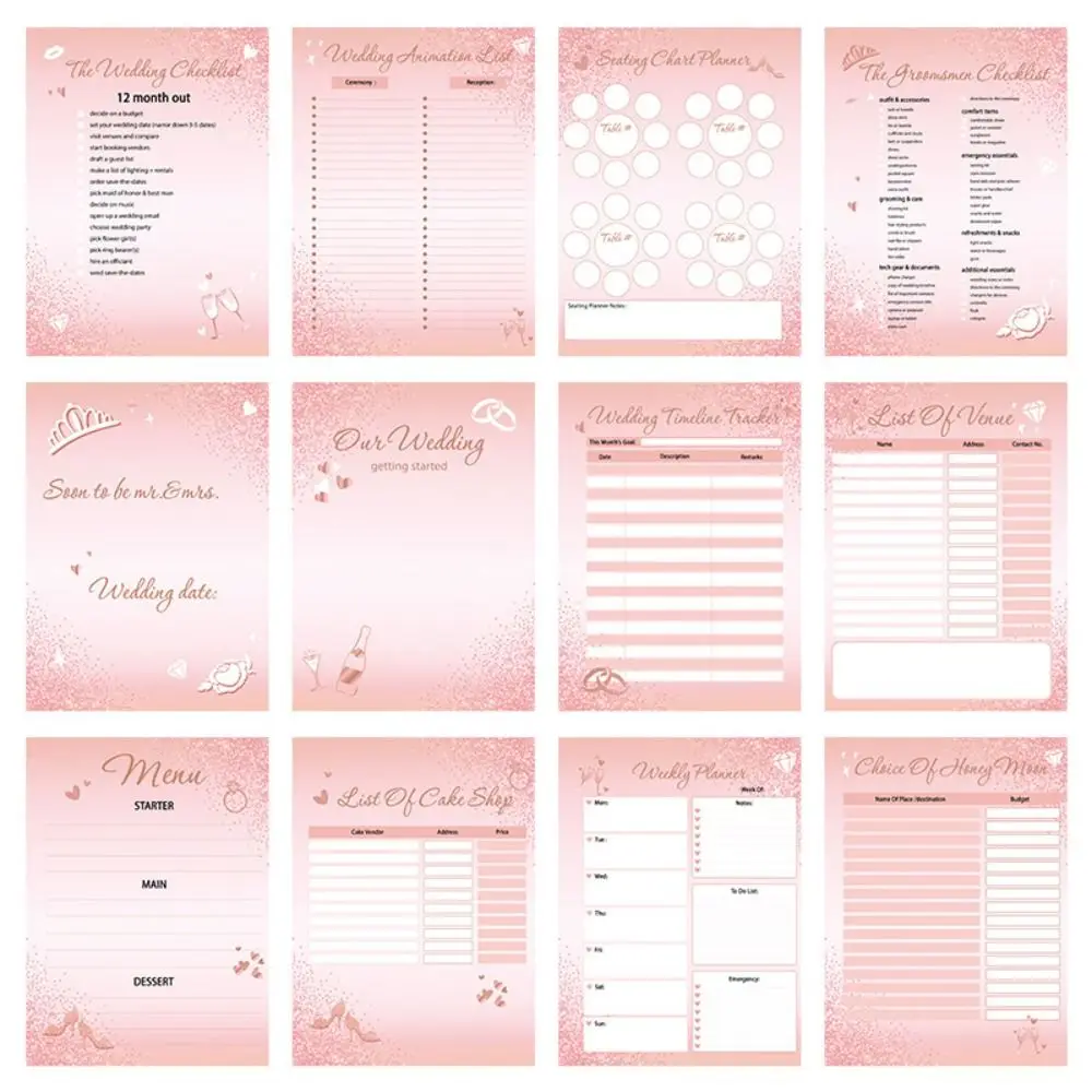 Undated Wedding Planner Notebook Checklist Detailed Thick Paper Wedding Planning Book Multifunction Creative
