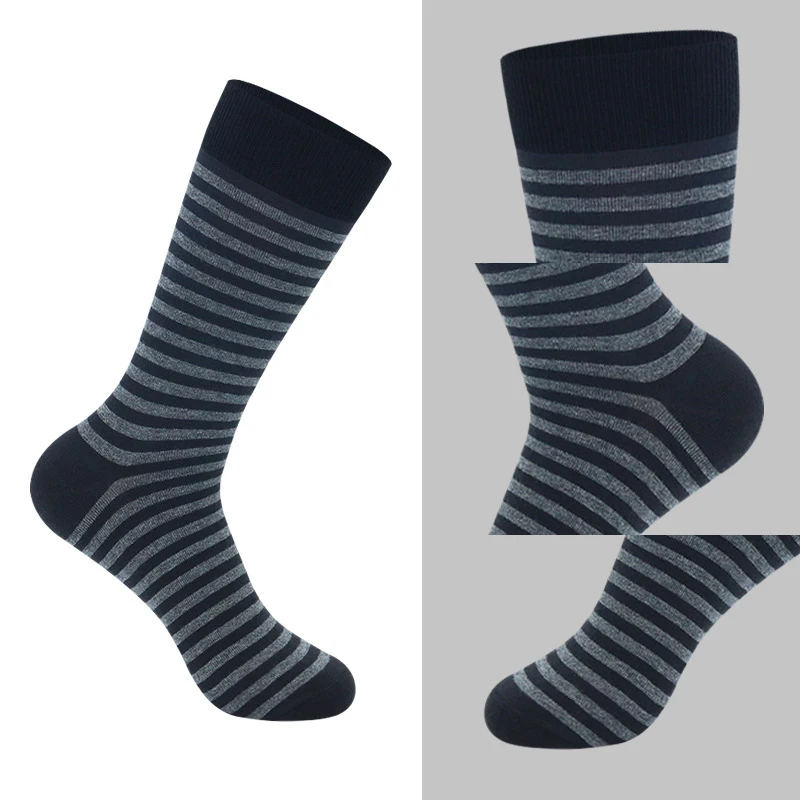 5Pairs High Quality Men's Long Socks Striped Solid Color Business Sports Breathable New Male Black Plus Size EU40-47