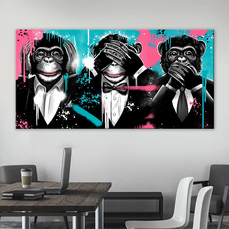 3 Monkeys Posters and Prints No Speak No See No Listen Animal Canvas Painting Wall Art Picture for Living Room Modern Home Decor