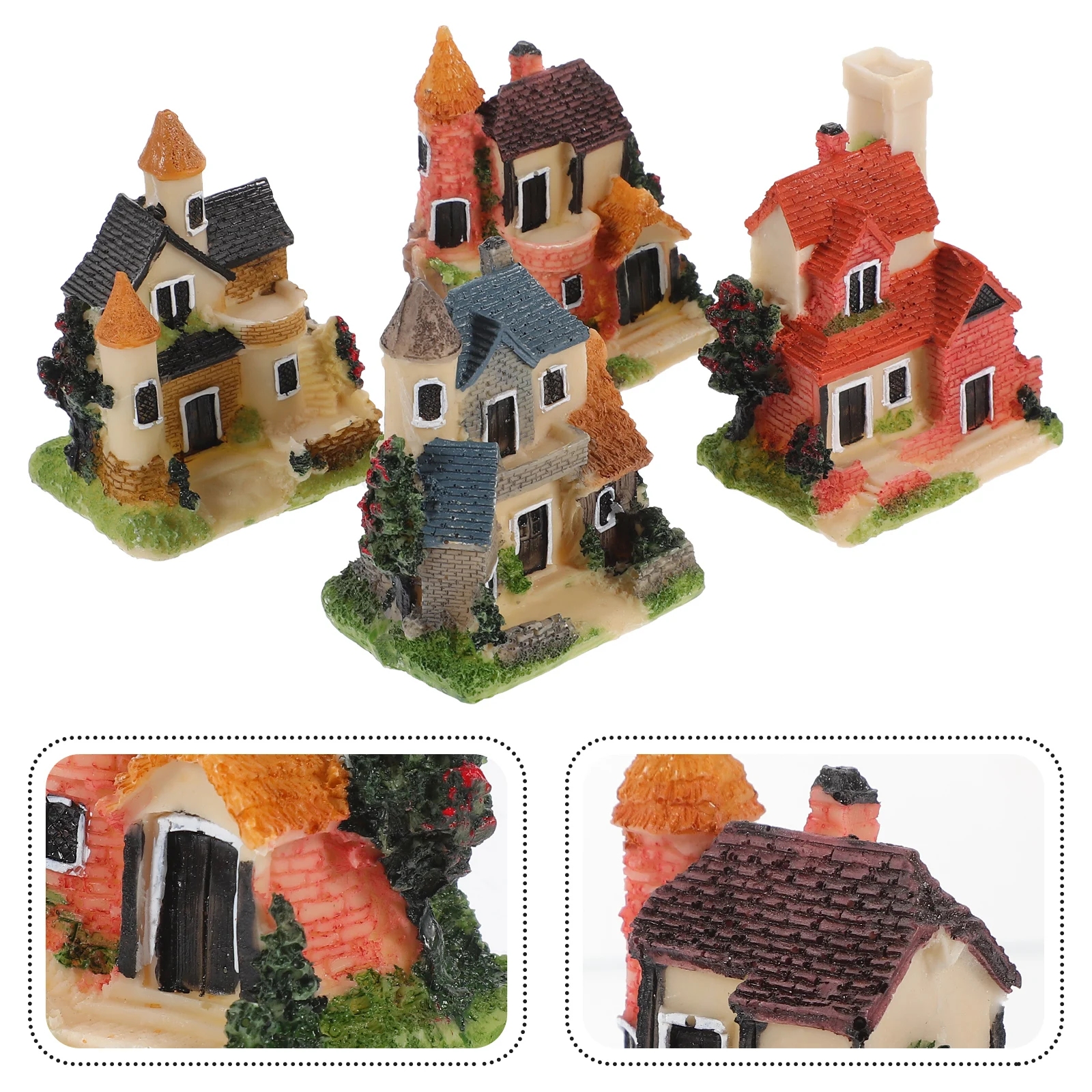 4-delige hars landschapsornamenten schattig mini-huisdecor creatieve huisjeaccessoires kleine tuin desktop thuisbenodigdheden