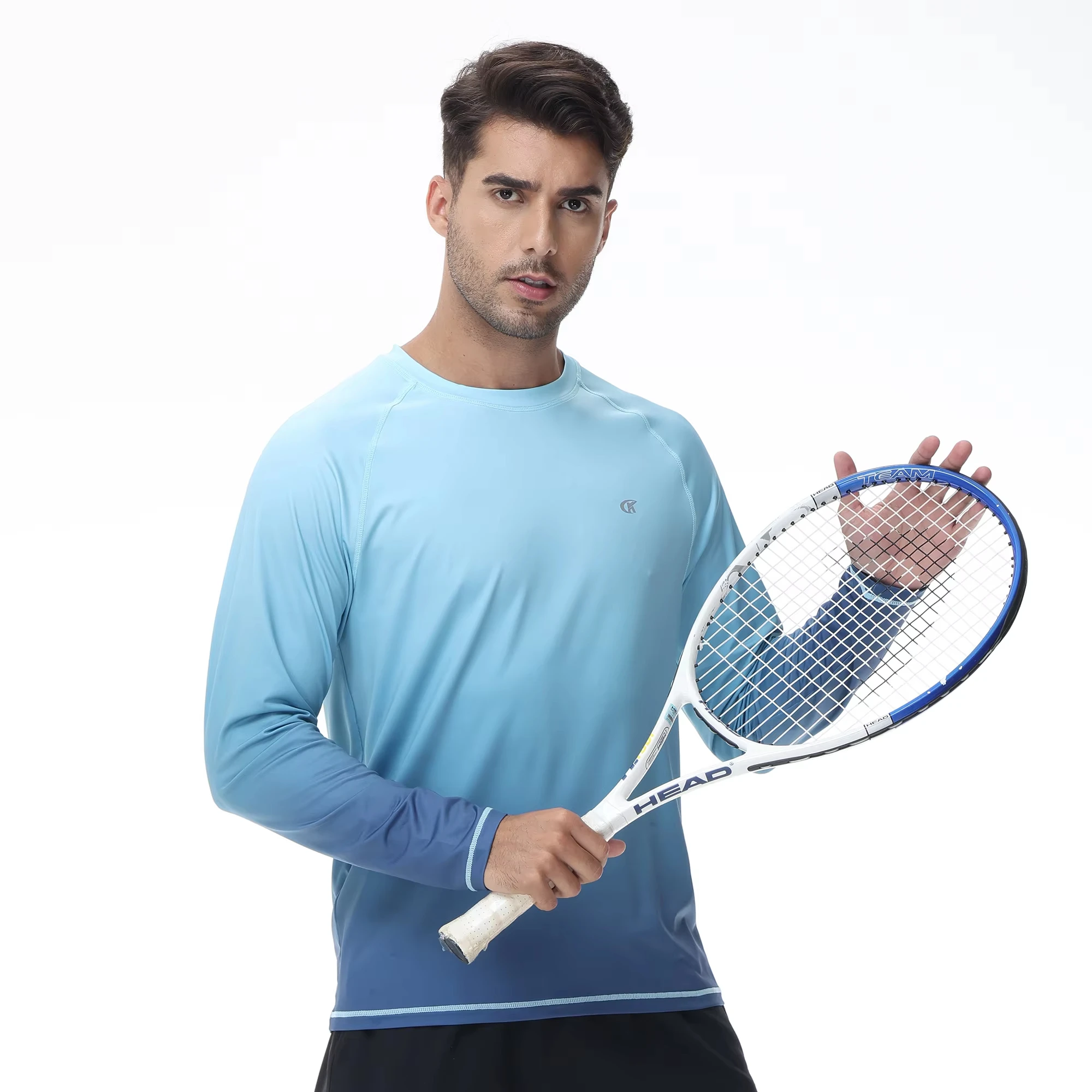 

Autumn New Gradient Men's Long Sleeve T-shirt Outdoor Badminton Quick Dry Training Top Casual Sports Run Bodybuilding Sportswear