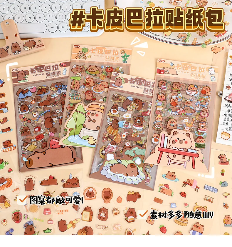 6 Blatt/Packung Transparente Niedliche Cartoon-Capybara-Aufkleber Kawaii Kinder-Sticker Wasserdichte DIY-Tagebuch-Schreibwaren Schulbedarf