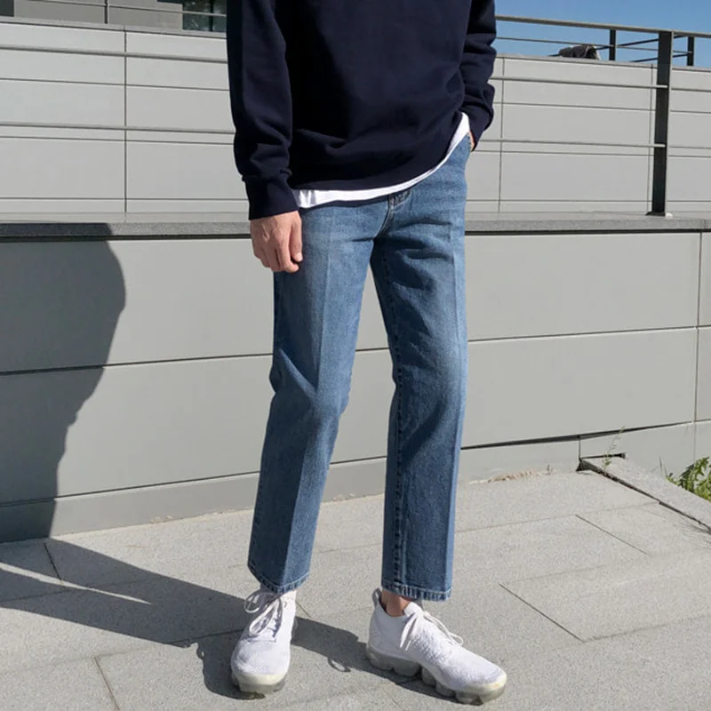 Spring 2022 Summer New Korean Blue Jeans Men's Straight Loose Trend Ankle Length Pants Fashion Casual Pants Vintage 2Y7503