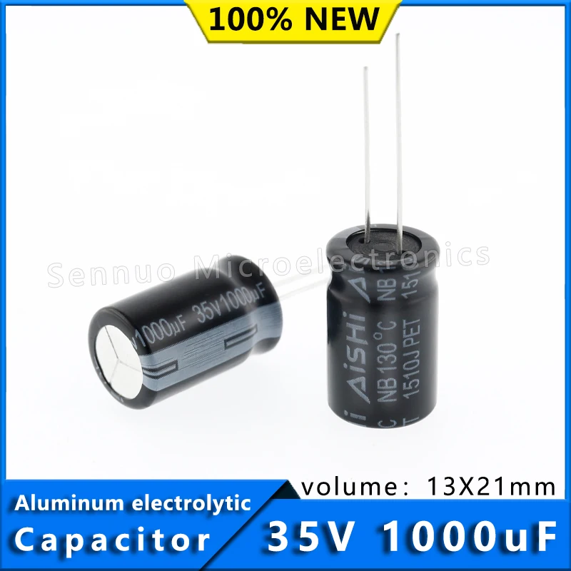 10Pcs 35V 1000UF 13*21 13x21 mm Aluminum Electrolytic Capacitor High Temperature Resistant 130° High Frequency Low Resistance