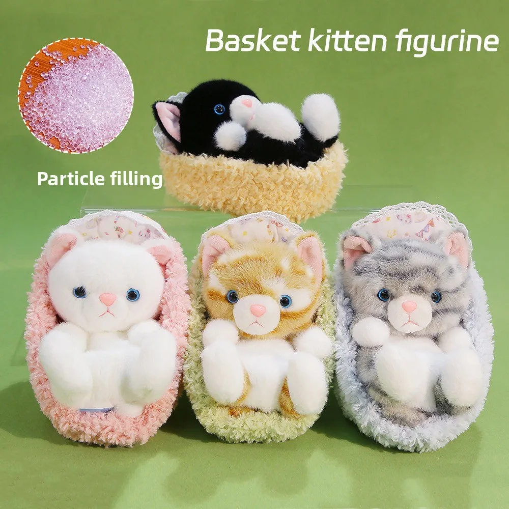 

Cute Sleeping Basket Black Cat Plush Toy Stuffed Animals Furry Plush Cat Doll Soft Kawaii Cat Table Doll Kids Gifts