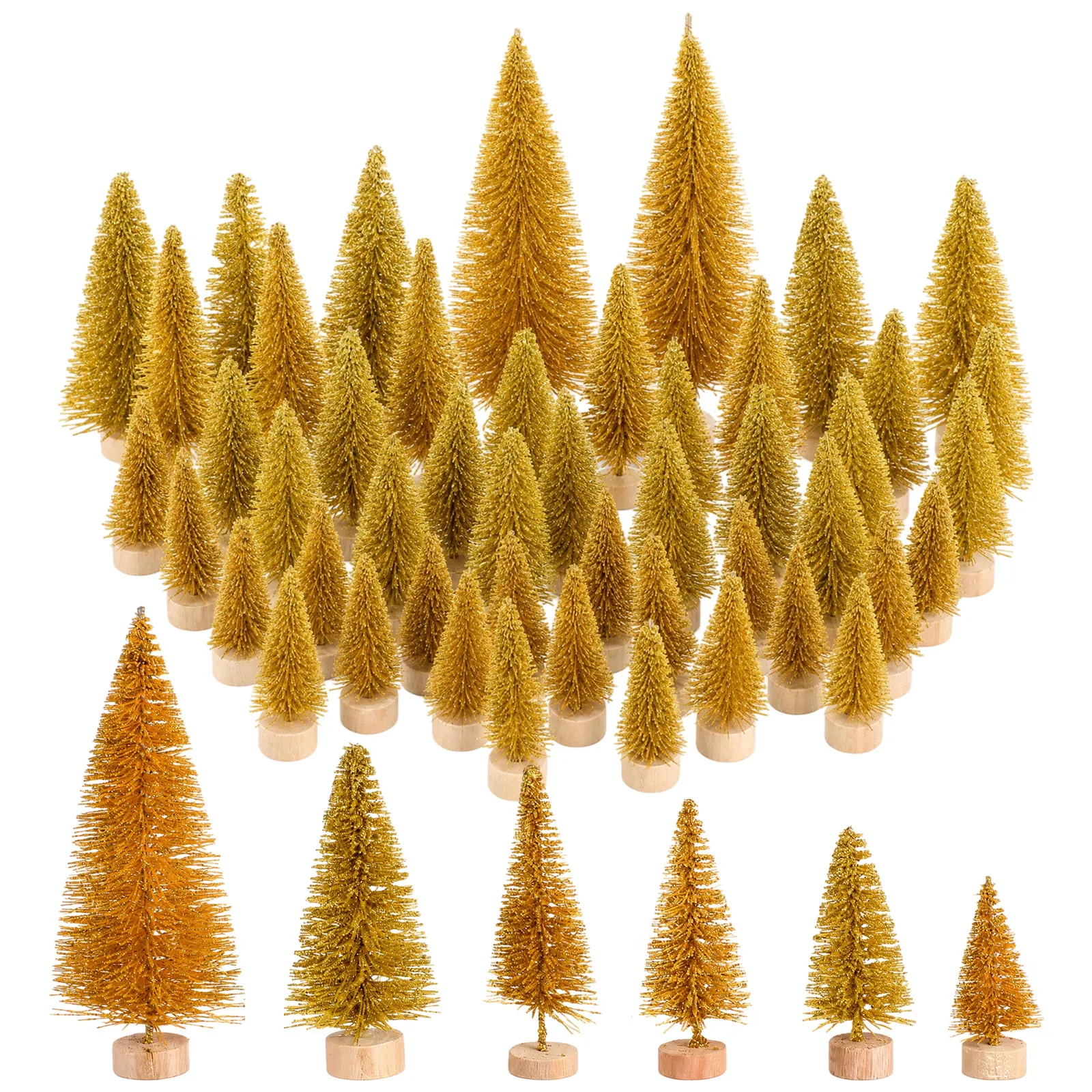 48pcs Mini Christmas Trees with Wooden Base – Sisal Desktop Holiday Decor, Creative Xmas Tree Ornament
