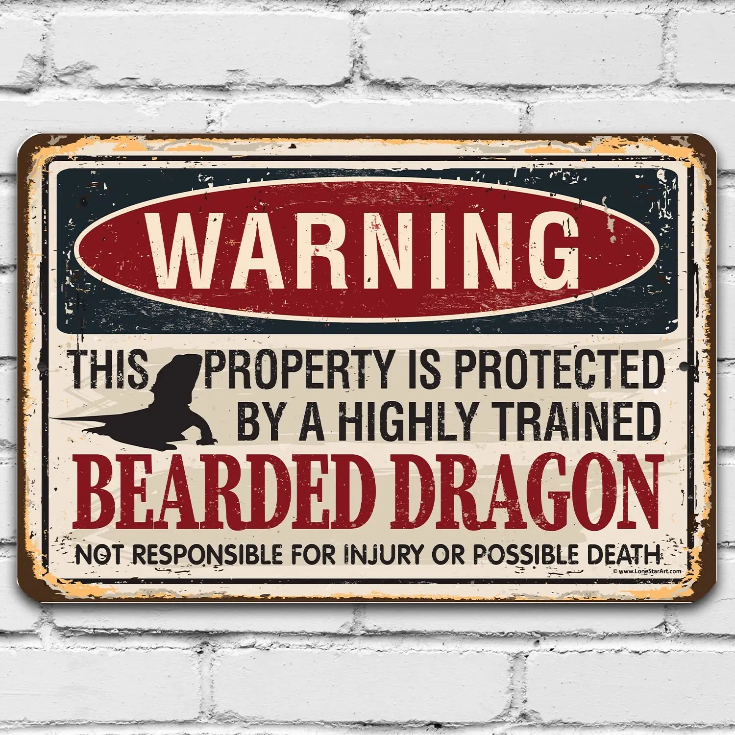 Bearded Dragon Metal Sign ( Protected By Dragon) - Decorations Gift Reptile for Your Reptil