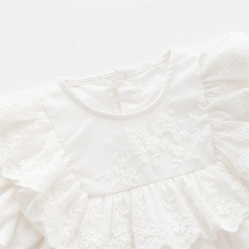 Summer Short Sleeve Lace White Baby Girl Bodysuits Cotton Jumpsuits Princess Girls Clothes