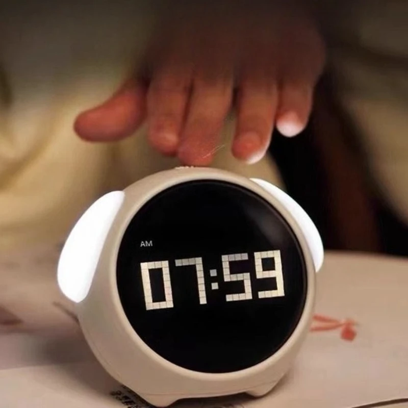 Portable Alarm Clock Digital Emotion Table Clock WIth Light Living Room Bedroom Desktop Clock Cute Cartoon Alarm Clock for Kids