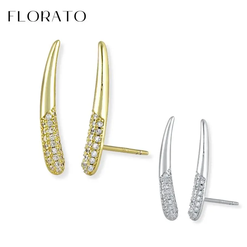Vintage 925 Sterling Silver Ear Needle Wolf Tooth Stud Earrings For Women Inlaid With Zircon Simple Earrings TREND Party Jewelry
