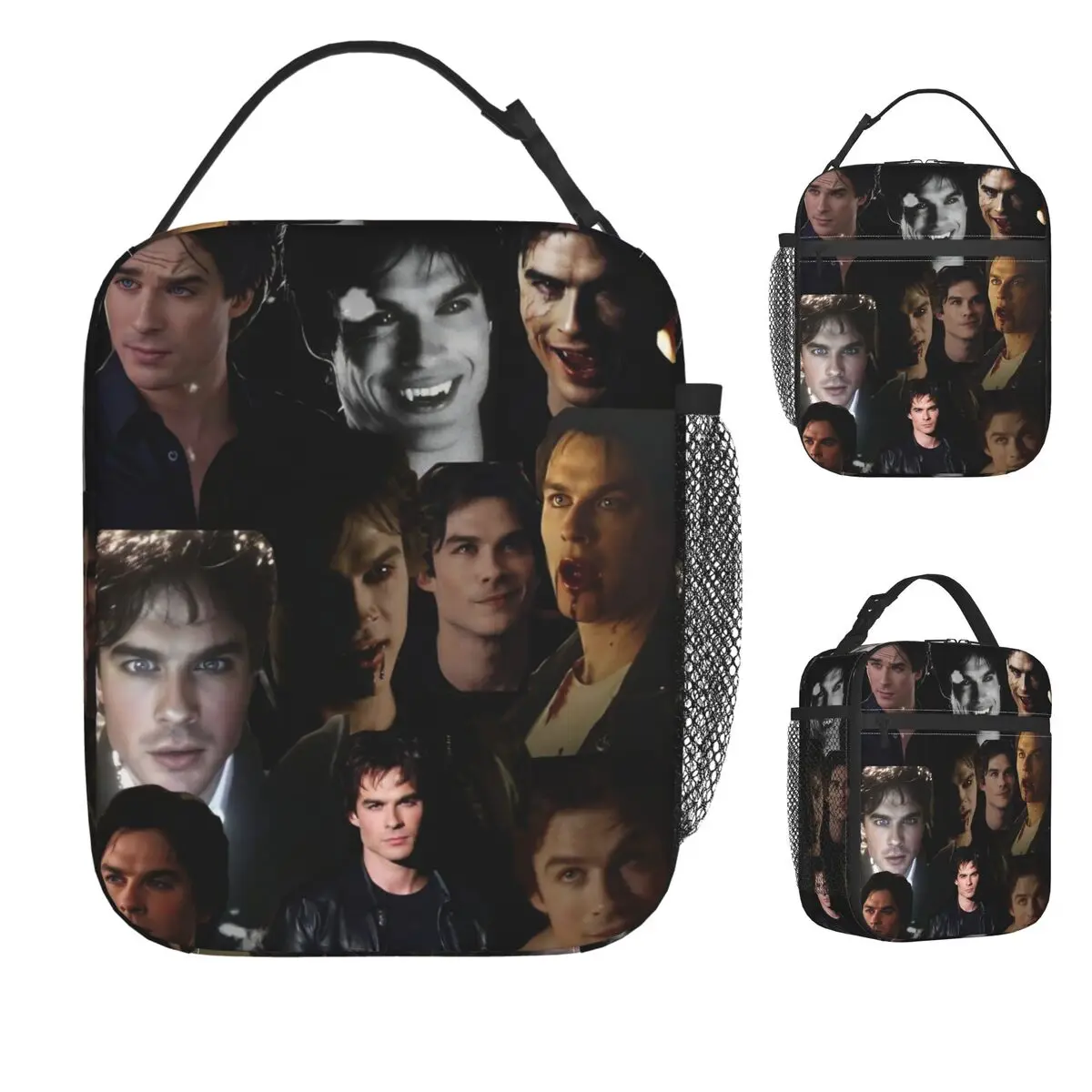 

The Vampire Diaries Damon Salvatore TV Series Lunch Bag Convenient Lunch Box Beach Cooler Bag Retro Oxford Thermal Lunch Bags