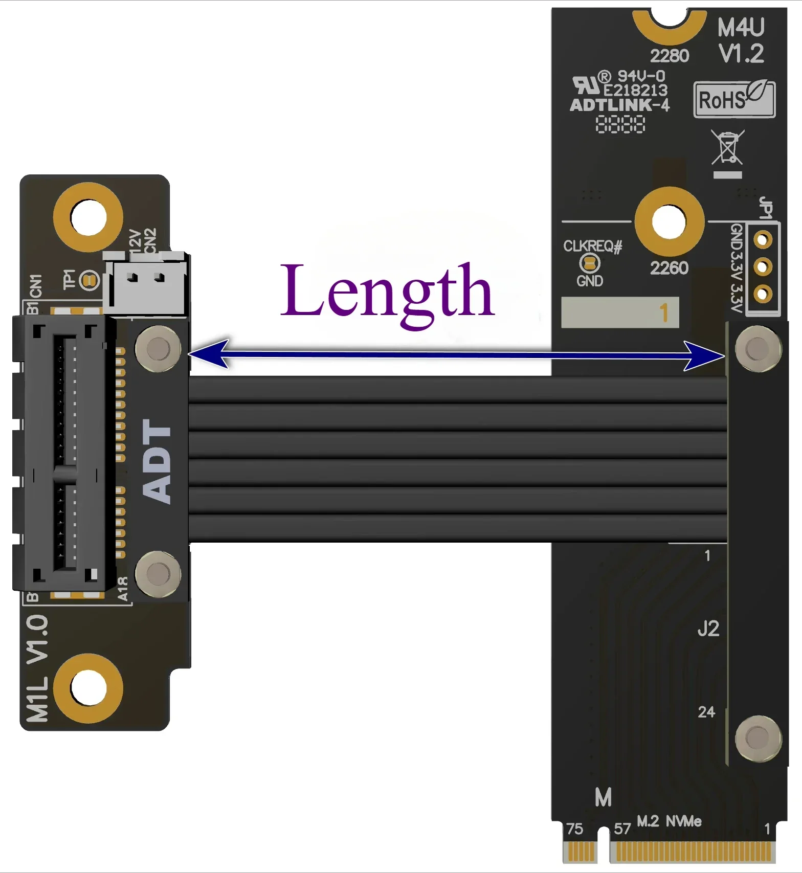 ADT-Link M.2 NVMe к PCIE 4.0 x1 Удлинительный кабель PCIe x1 Карта USB Wireless LAN Аудио/карта захвата к адаптеру M.2 Ultra SSD M-Key