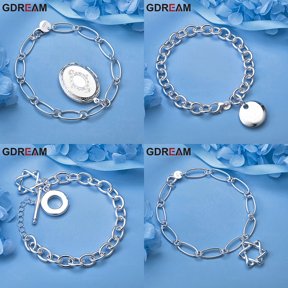

GDREAM 925 Sterling Silver Round Pendant Chain Bracelet Feminine Temperament Fashion Gift Jewelry