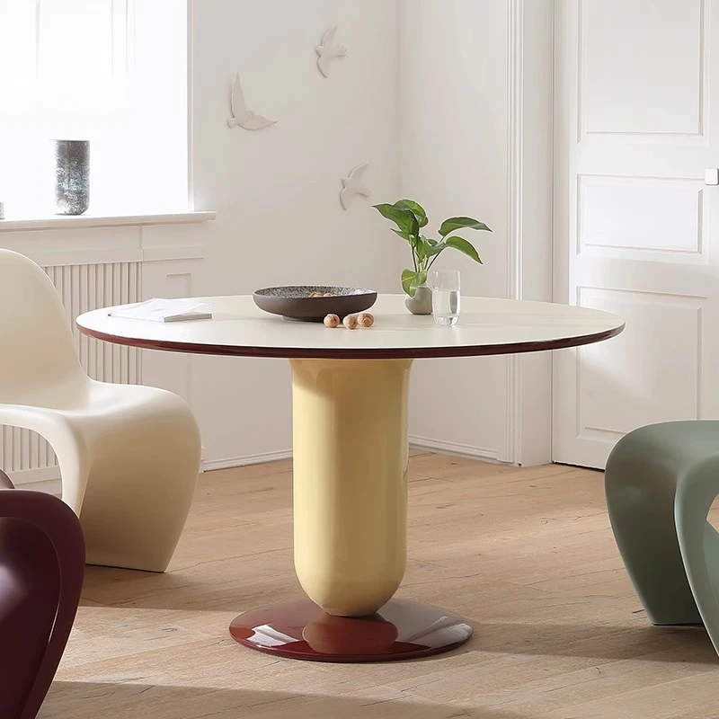 

Nordic solid wood round dining table and chair combination modern simple small apartment designer piano paint rectangular