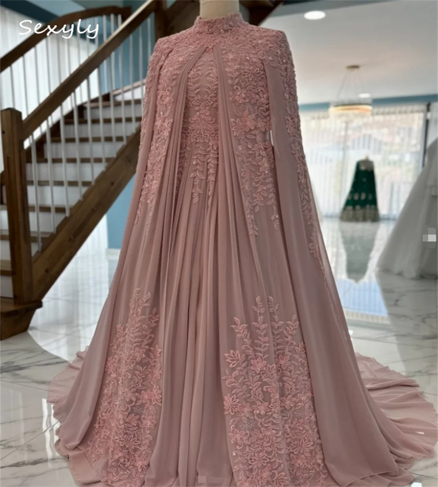 

Dusty Pink Muslim Wedding Dress Arabian Moroccan Traditional Ingush Bride Dress Caftan Applique Islamic sukienka CivilCustomized