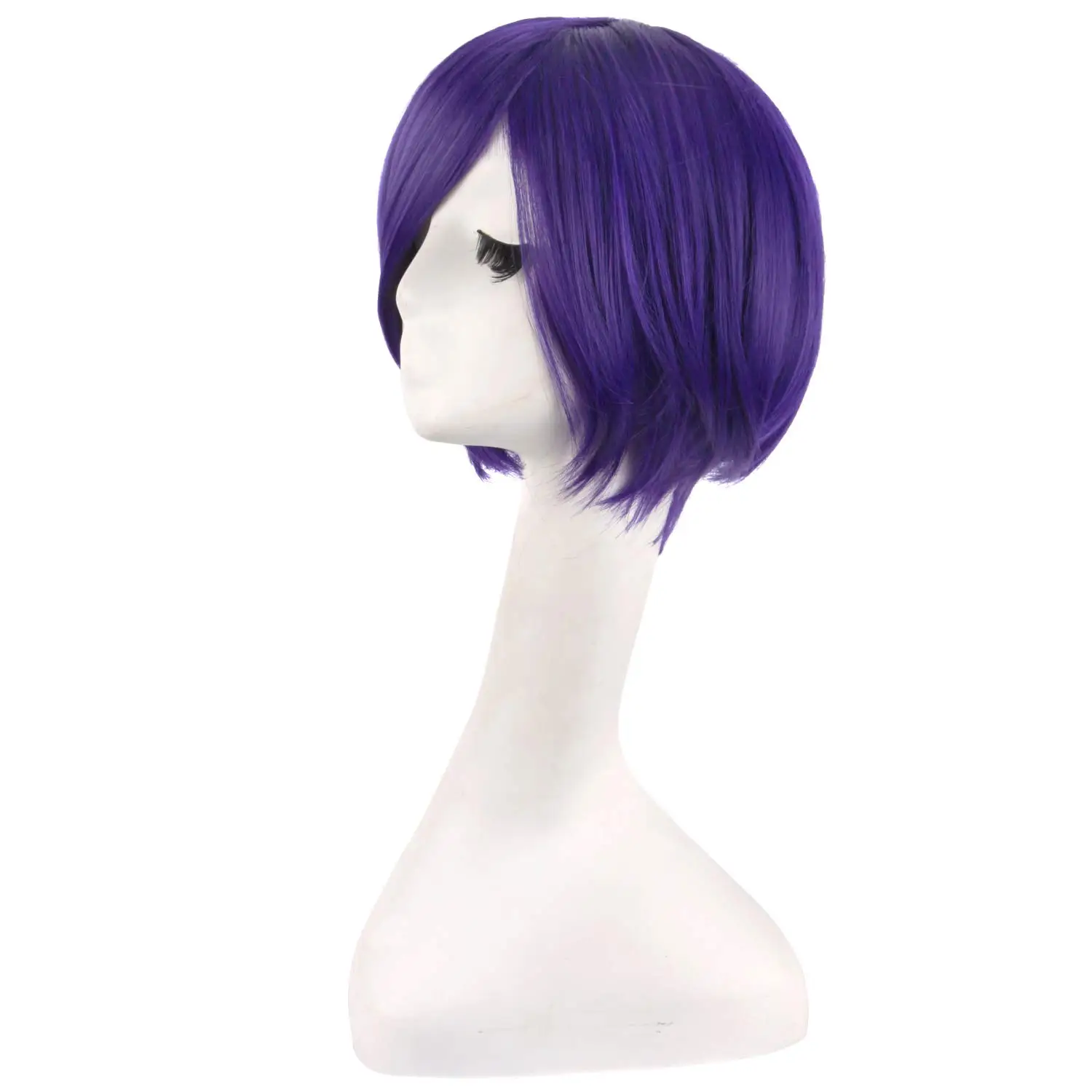 Perruques de Cosplay à breloques, paragraphe court, noir, violet, pour hommes et femmes, perruques de Cosplay violettes, fibres courtes résistantes à la chaleur