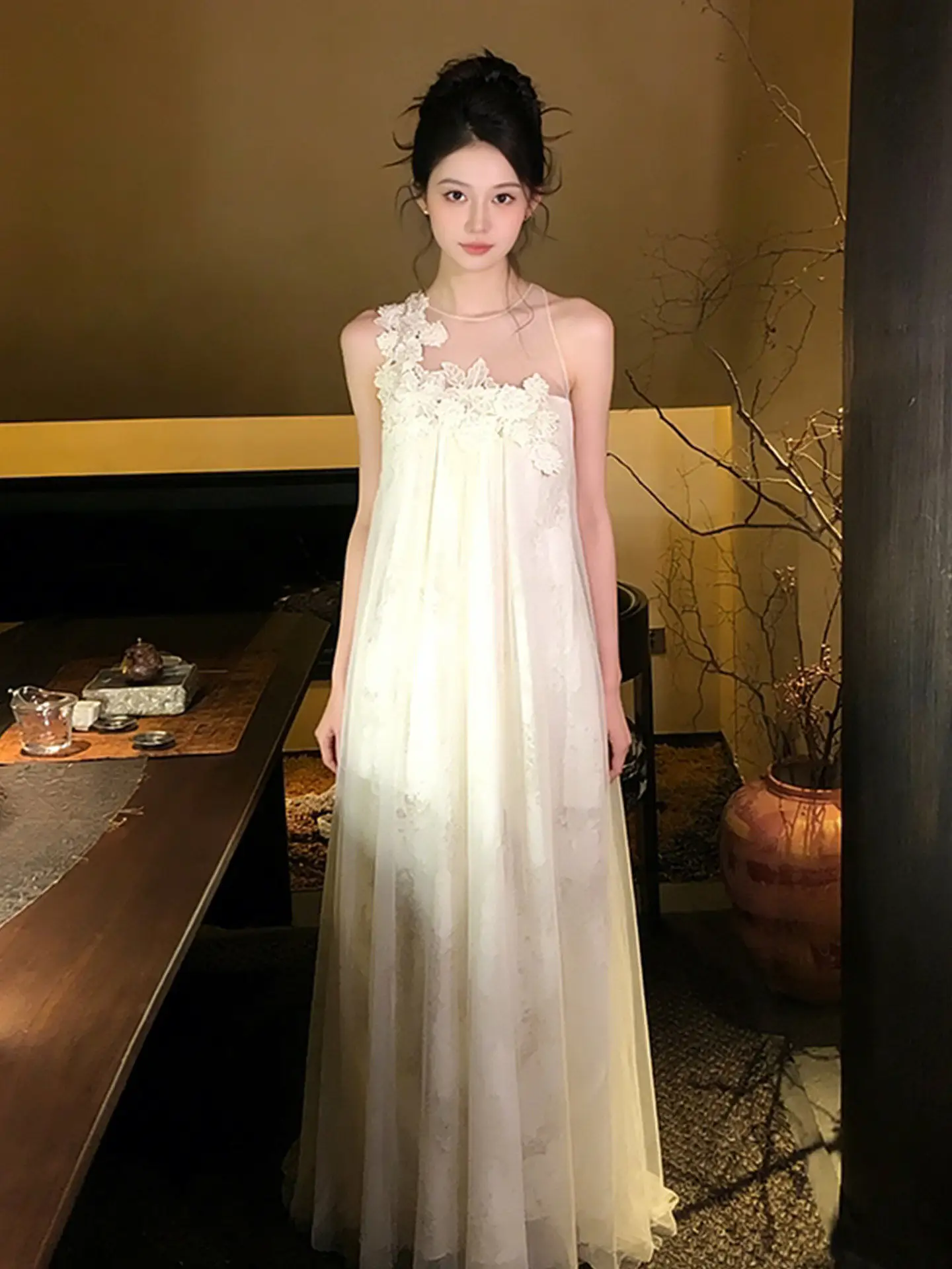 

Elegant Lace Bridal Morning Robe Women's Engagement Dress Luxury Sensation Casual Wear Long A-Line Skirt Wedding Dress