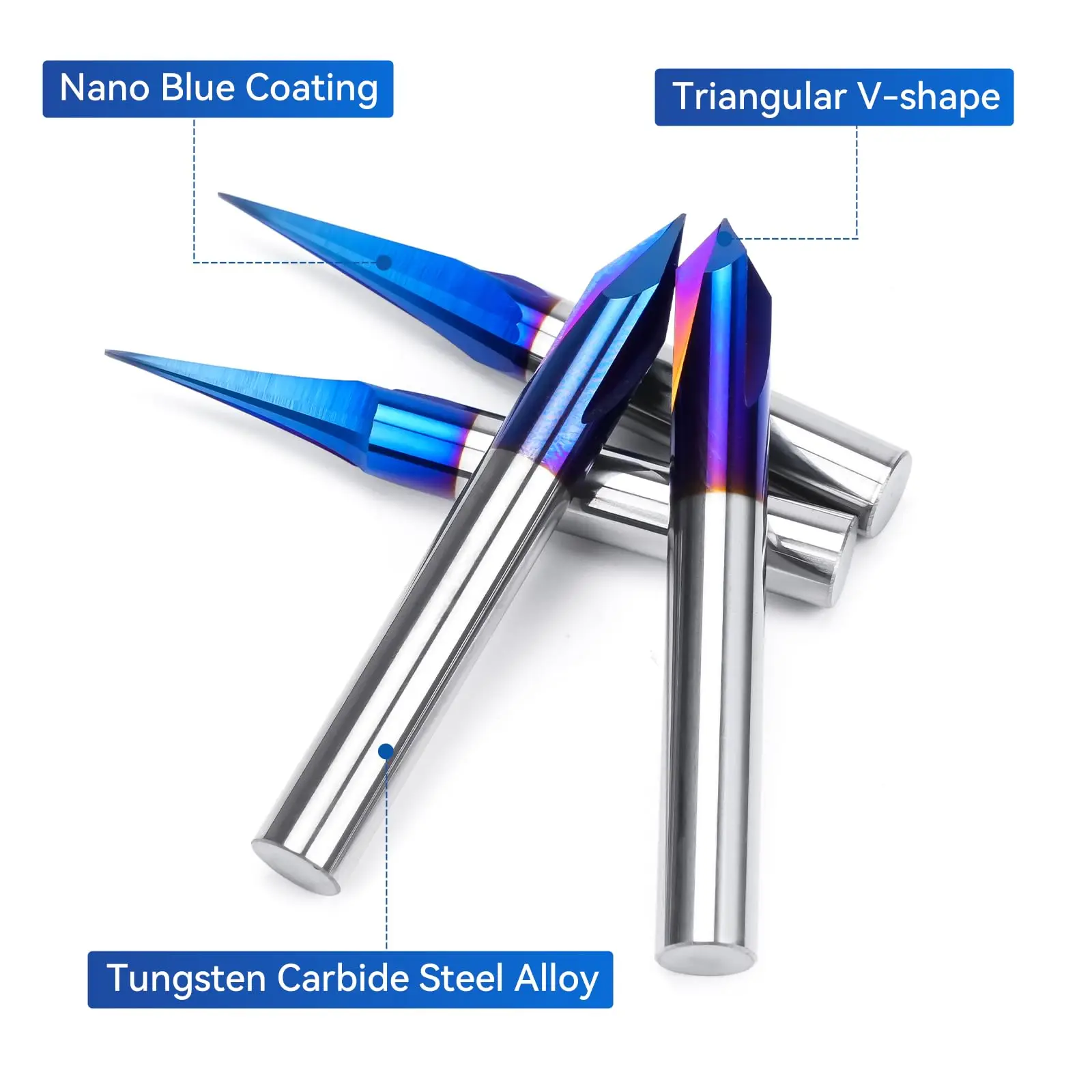 Fresa 1/4 Gambo 2 Flauto Dritto V Bit 15 20 60 gradi Punta per incisione CNC per utensile di fresatura per legno duro Punta per router di legno