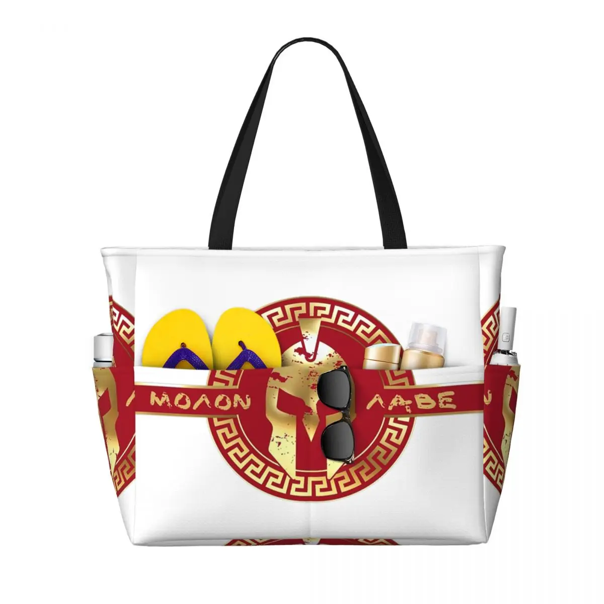 Spartan Sparta Warrior Helmet Logo Beach Tote Bag Sport Gym Yoga Duffle Large Tote Bag Women Travel Bag Fitness bag