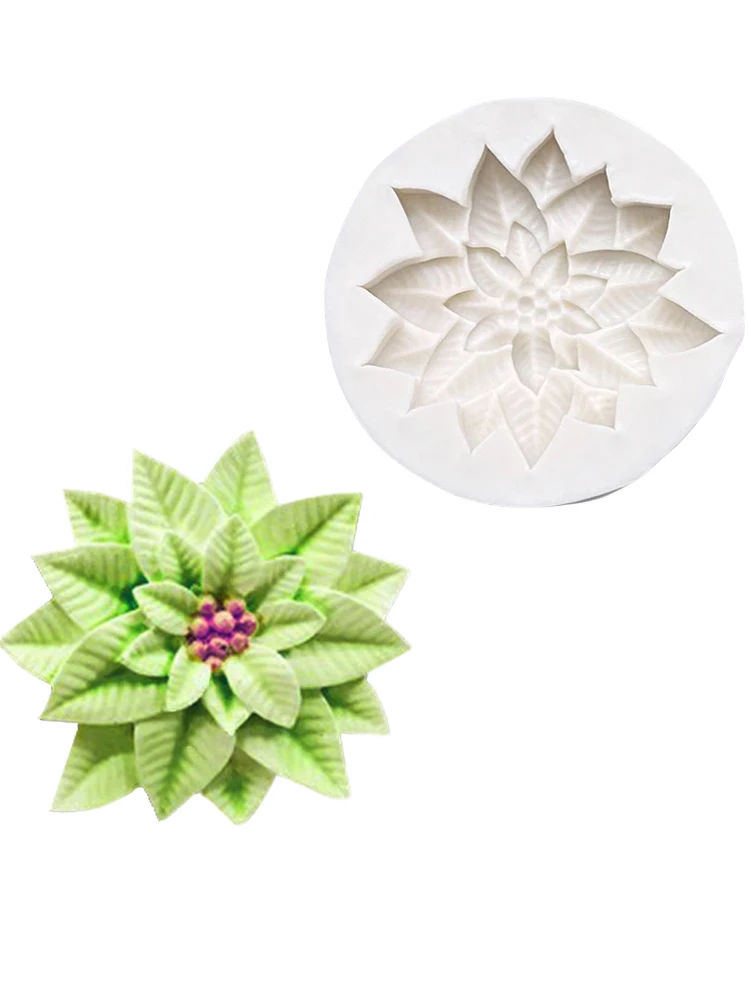 Poinsettia Christmas Flower Silicone Cake Mold For Candle Wax Melts Mooncake Ice Chocolate Candy Making Mould for Baking Forms