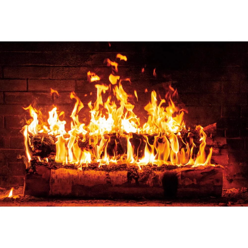 Burning Flame Backdrop Christmas Fireplace Wood Fire Brick Wall Xmas Baby Portrait Photography Background Decor Photo Studio