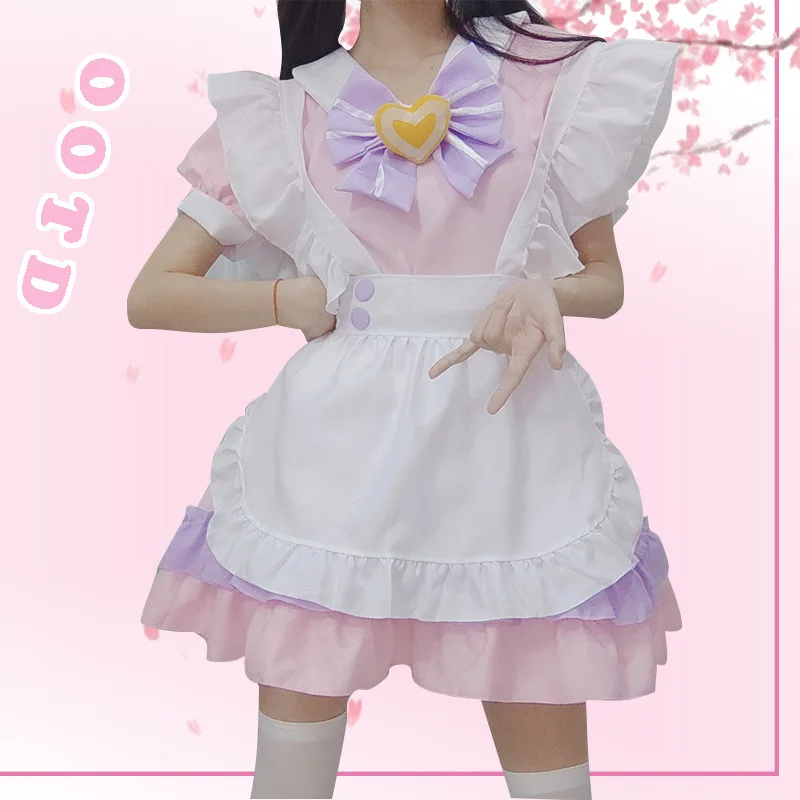 

New Kawaii Pink French maid Daily cosplay Dress Lovely Lolita Lolita Set