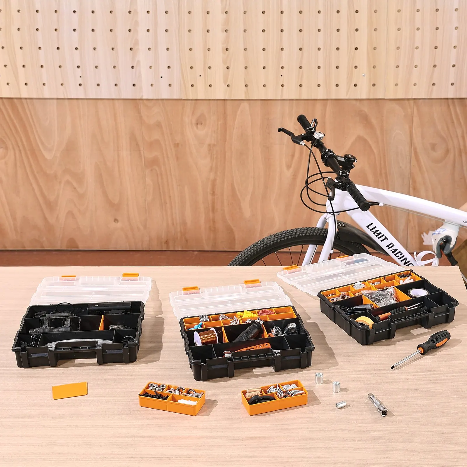 

Single Sided 3Pack Small Parts Organizer 21Compartment Organizer Box With Removable Divider