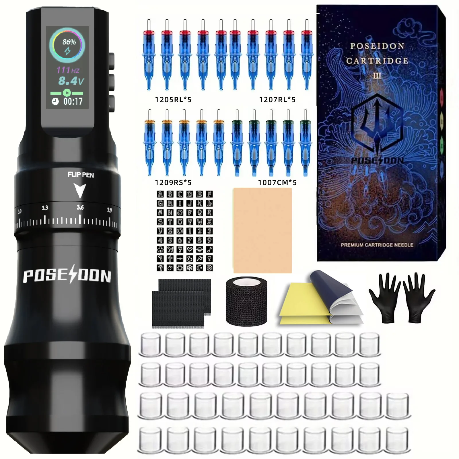 Tattoo Kit POSEIDON Hohe Qualität Tattoo Gun Kit Für Permanent Make-Up Tattoo Maschine Heiße Neue Tattoo Netzteil Tattoo Stift Kit