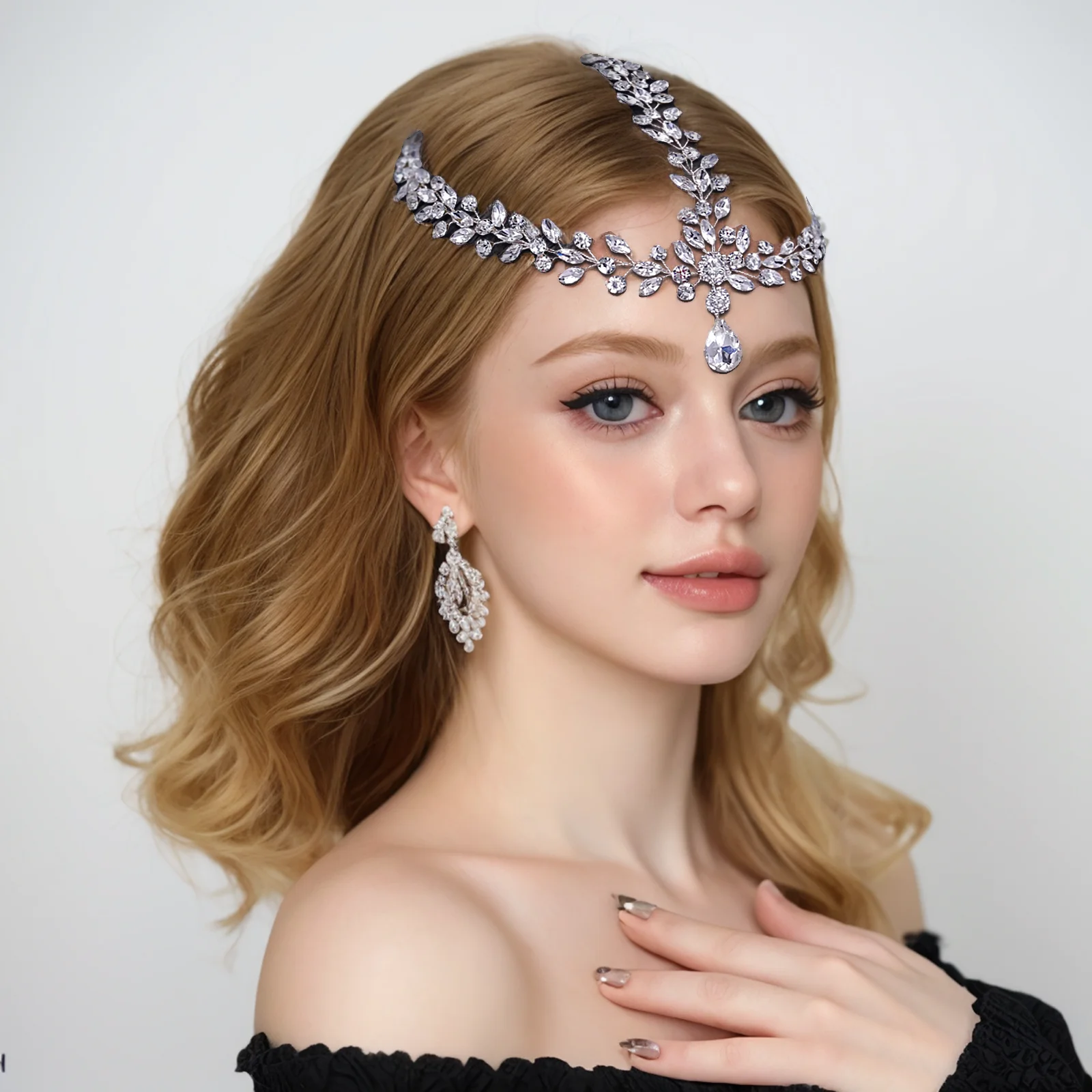 

Forehead Bridal Headband Water Drop Headdress Bohemian Bride Headpiece with Combs Woman Wedding Hair Accessories HP541