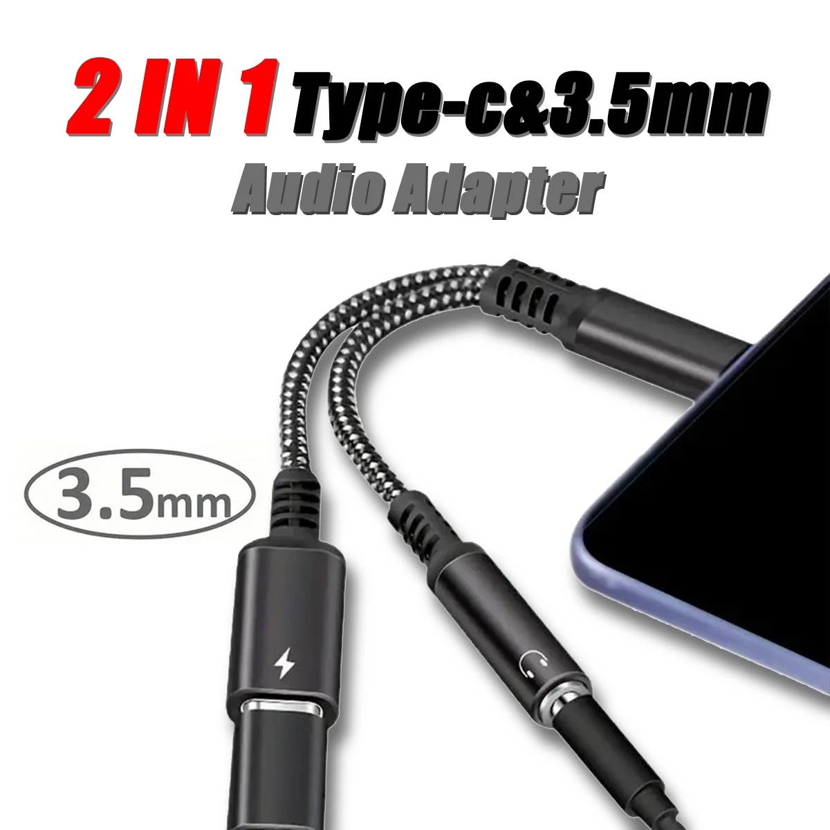 2-in-1 PD 60W USB-C Fast Charger & 3.5mm Audio Adapter for iPhone 15 Samsung S24/S23 Xiaomi Huawei Charge Audio Simultaneously