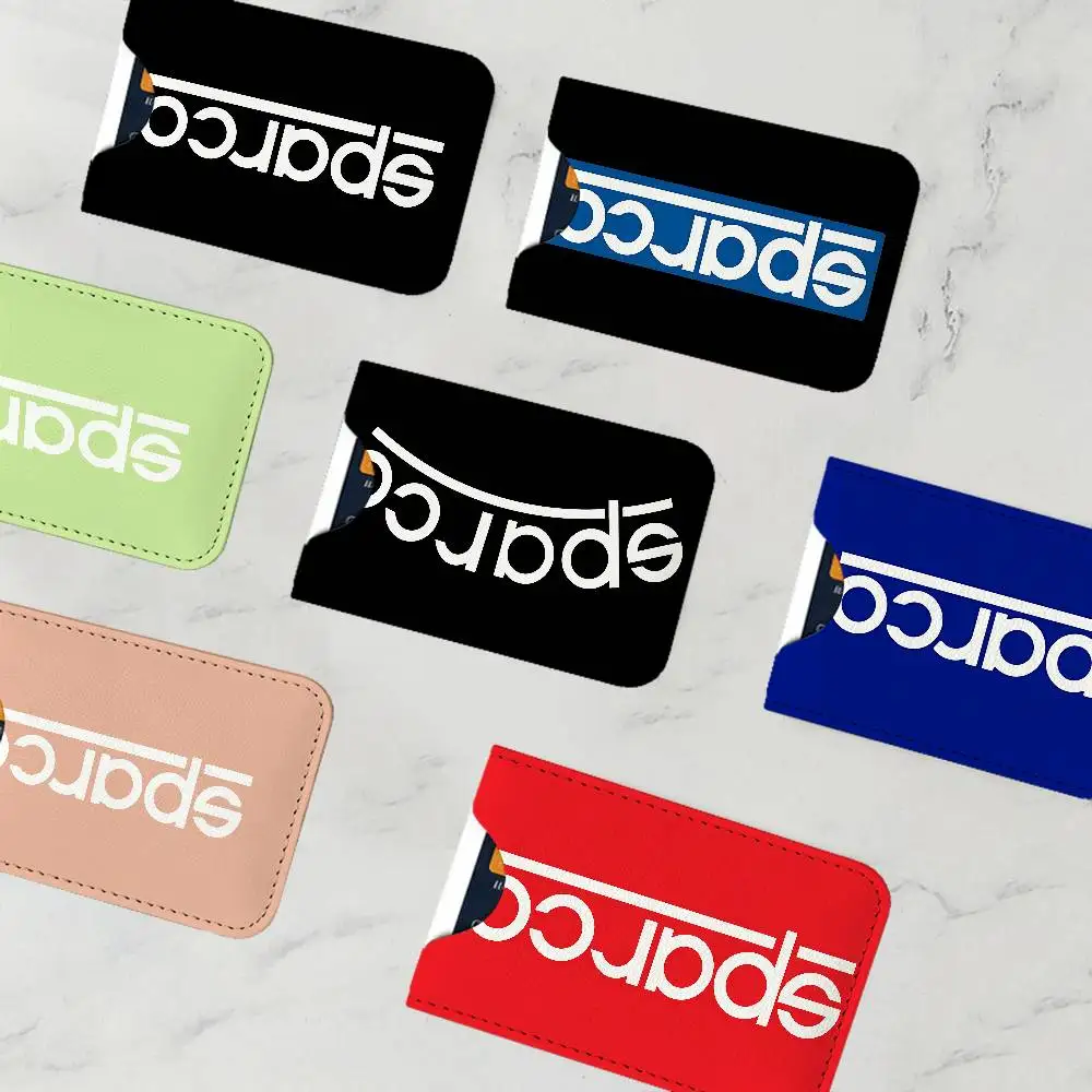 S-Sparcos Logo Lightweight Leather Card Holder Palm Pattern Protective Cover for Bus Card ID Card Compact Size