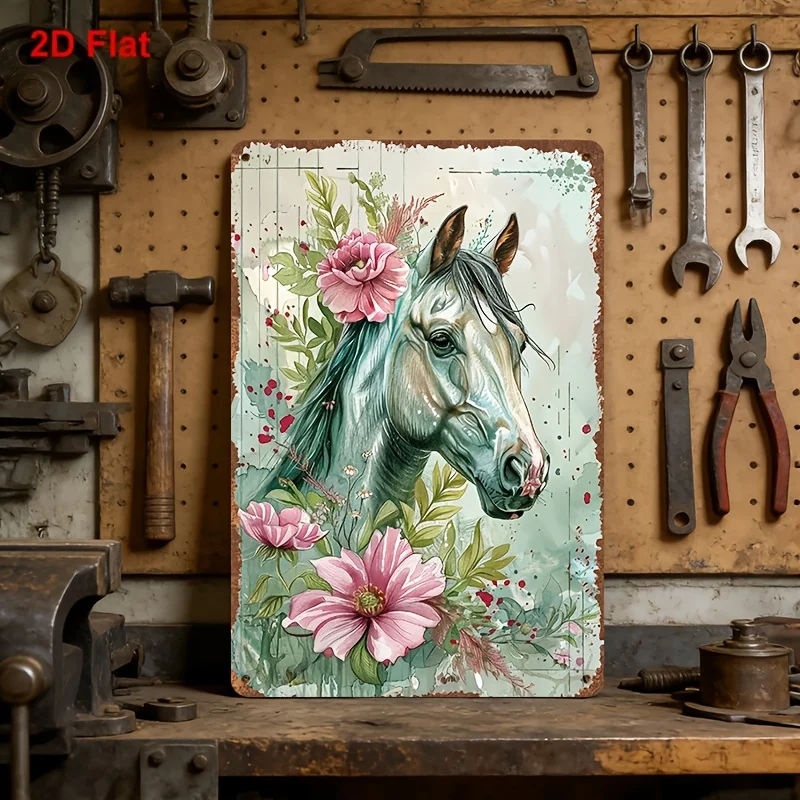 CIFBUY Retro Floral Equestrian Aluminum Wall Art Waterproof Farmhouse Sign For Living Room Bedroom Cafe Entryway Decor