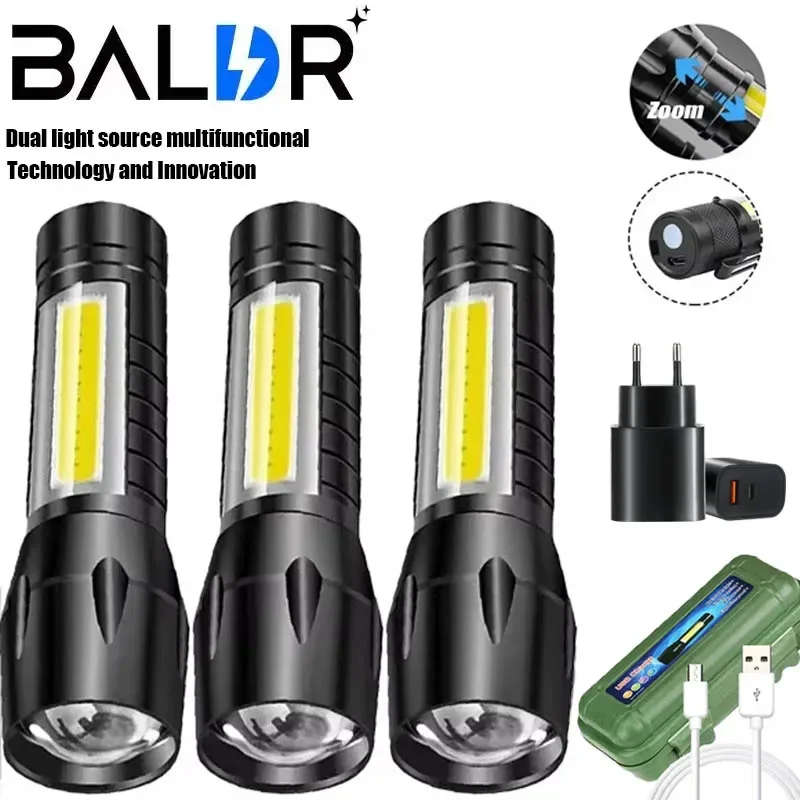 BALDR Mini Rechargeable LED Flashlight COB+XPE Portable Torch Zoomable Light Tactical Flashlight outdoor Camping Fishing Lantern