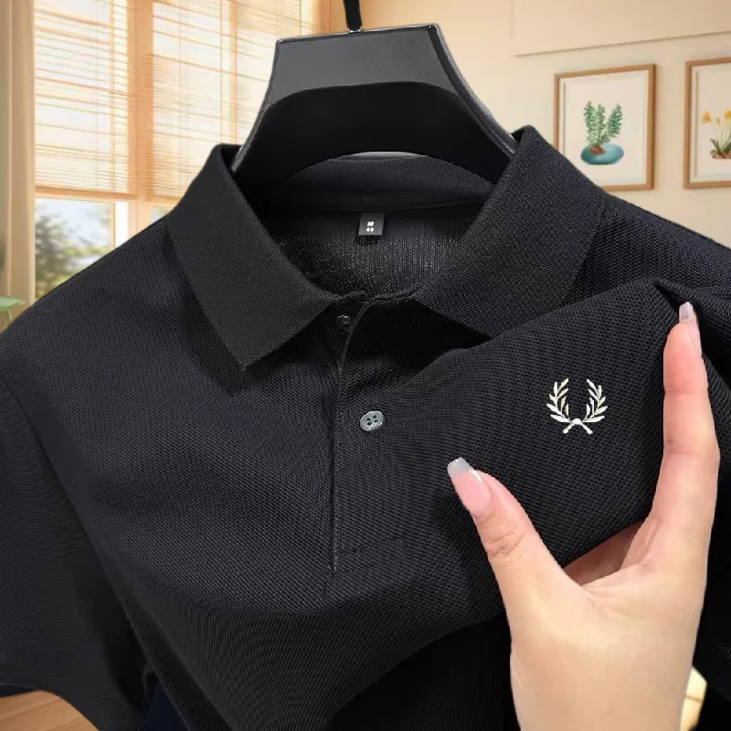 Camisa polo masculina de alta qualidade, tecido pesado, algodão, verão, nova, clássica, com bordado da marca, confortável, respirável, moderna, manga curta.