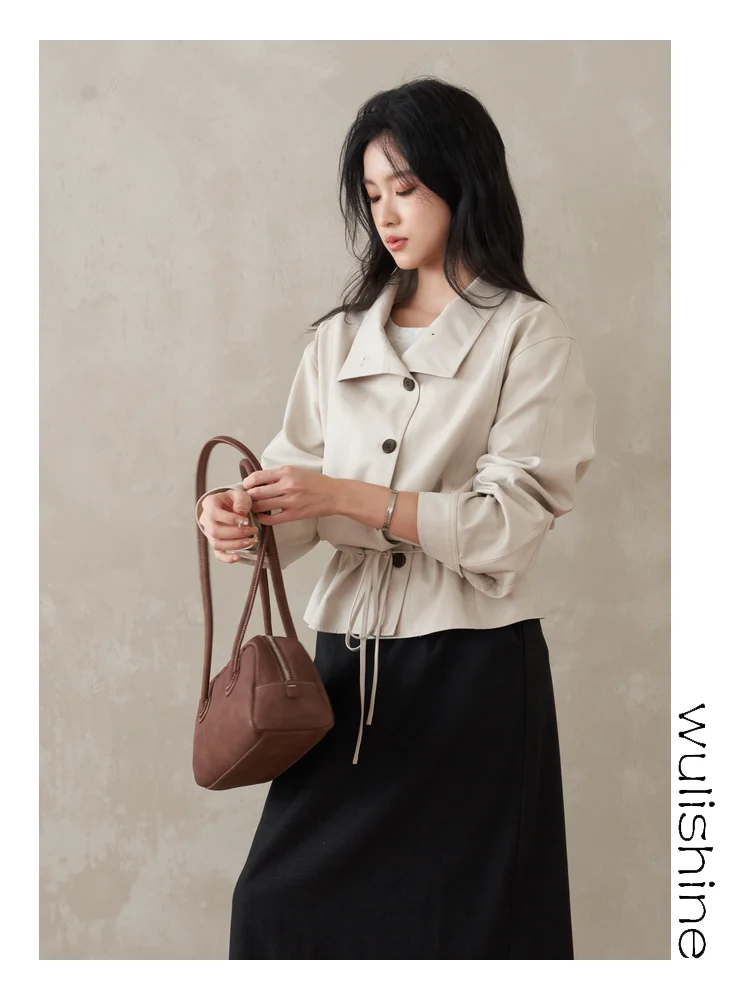 

Женское короткое пальто-жакет маленького размера с завязками на талии, весеннее, новое, прямого кроя, оригинальный дизайн W060