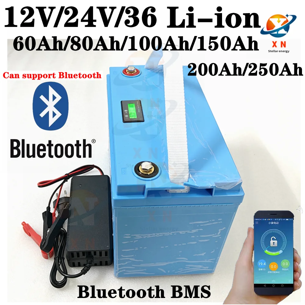 12V 250Ah 200Ah 150Ah 24V 100Ah 80Ah 36V 80Ah 60Ah Lithium Ion Battery for Trolling Motor Boat Rv Motorhome+Charger