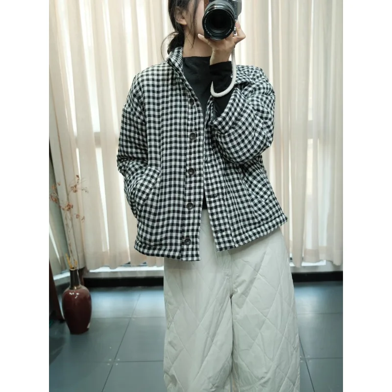 

Уютное хлопковое фланелевое пальто в клетку на одной пуговице, новинка, универсальное, стильное, в стиле ретро, художественное, теплое, хлопковое верхнее пальто