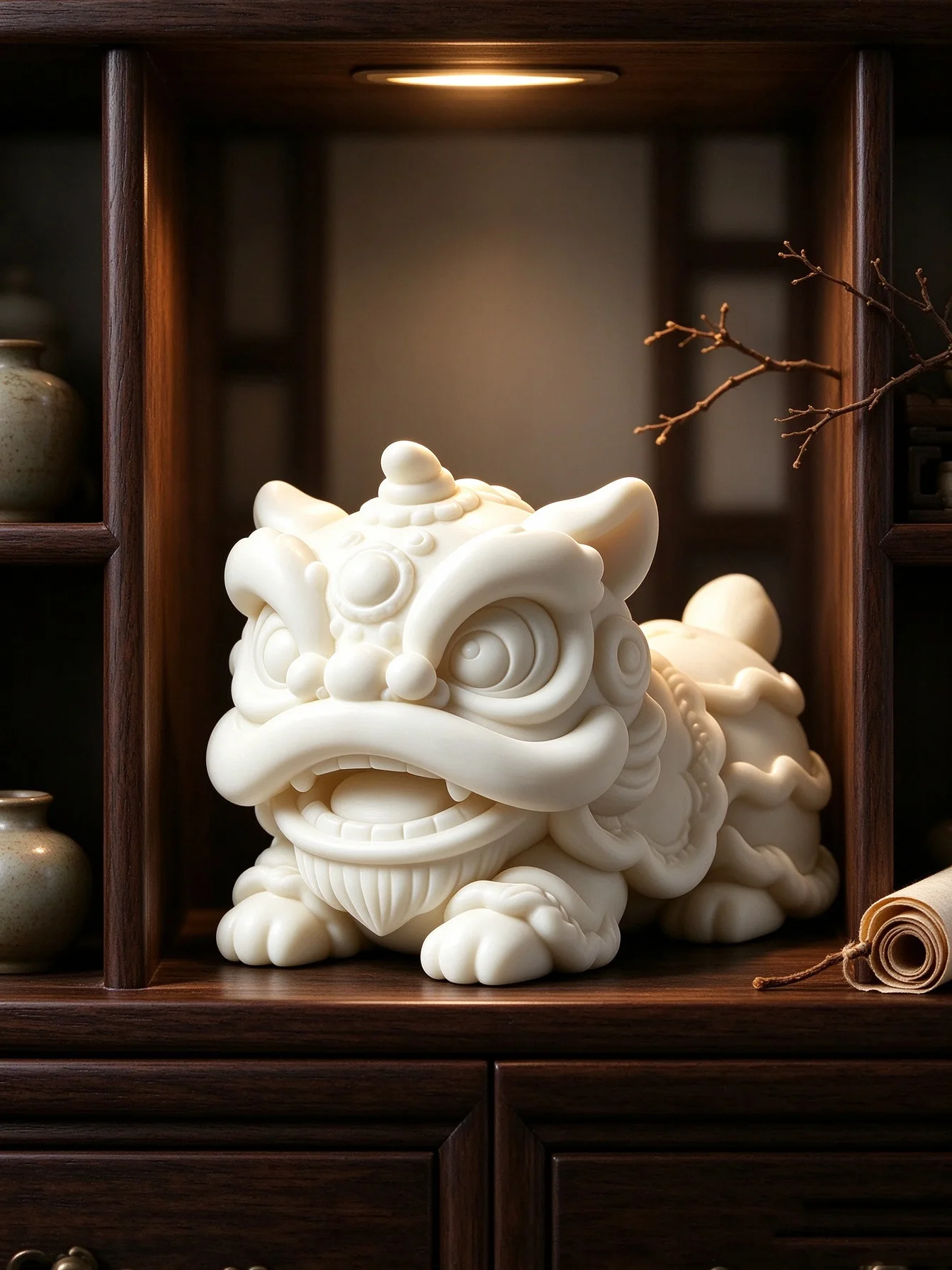3D Printed Cute Lucky Lion Statue Mini Chinese Wake Lion Figurine Oriental Feng Shui Desktop Tea Pet, Home Decor Craft Gift