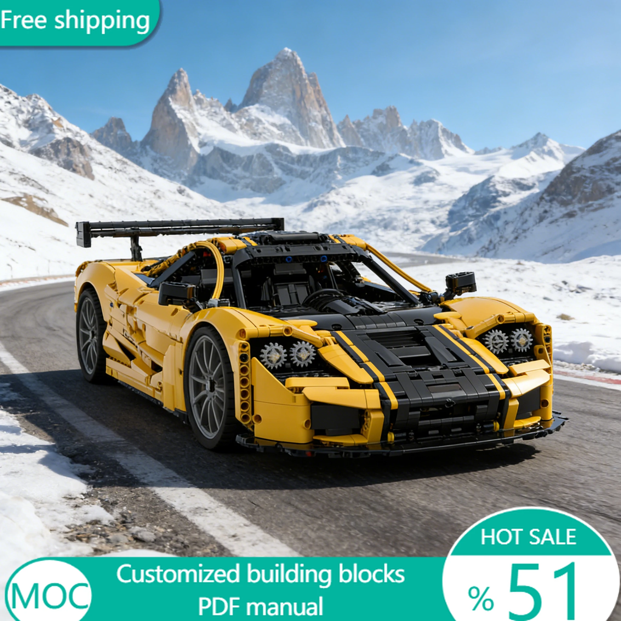 

3280 деталей, настраиваемый суперкар в желто-черной цветовой гамме, модульный конструктор MOC, креативный набор для самостоятельной сборки, праздничный подарок